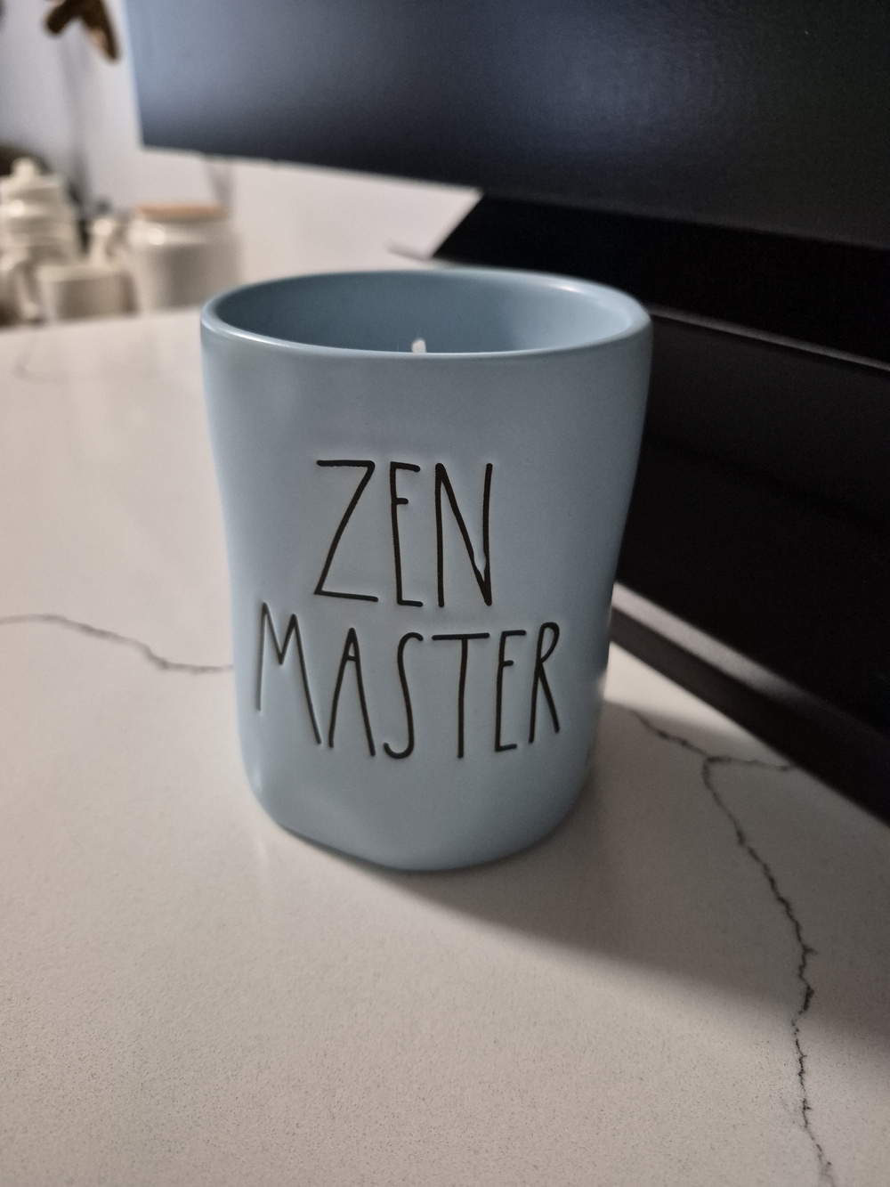 Rae Dunn Light Blue Ceramic 'ZEN MASTER' Candle